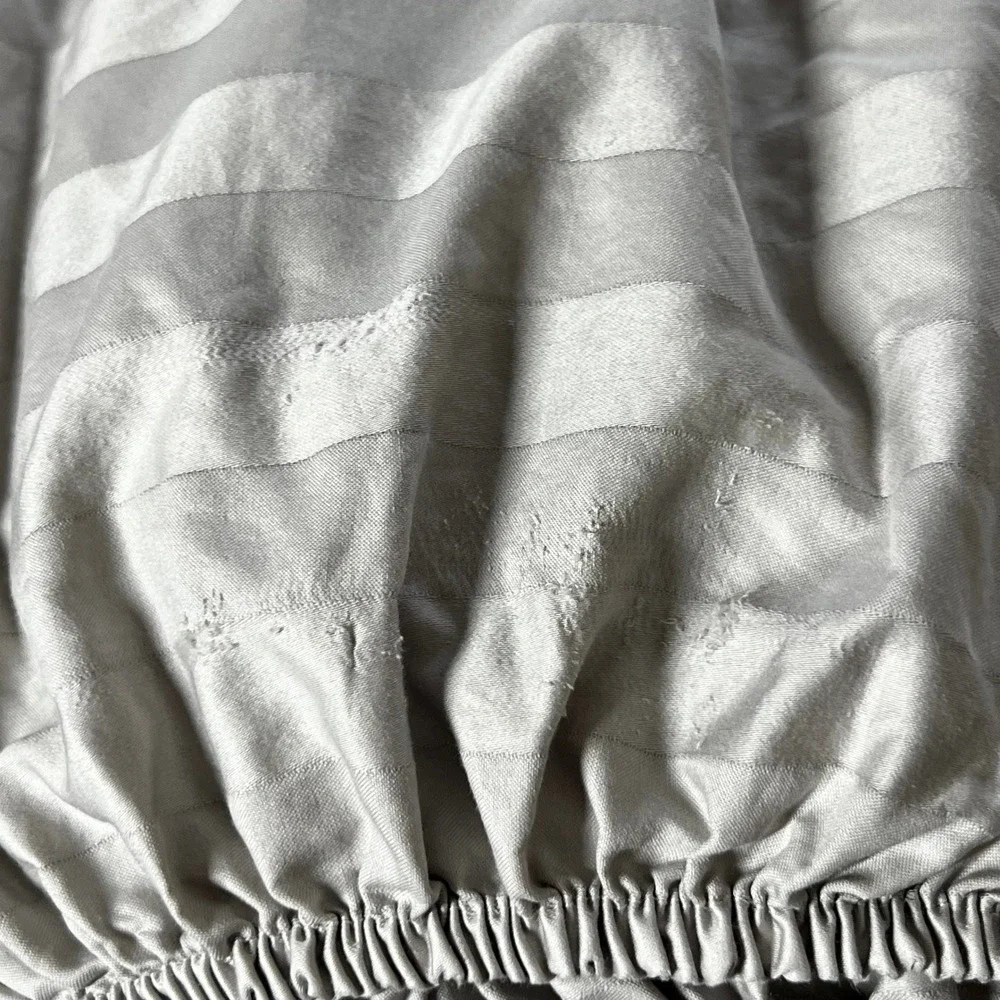 Wamsutta Queen Sheet 2-Piece Gray 100% Pima Cotton Damask Stripe 500TC Luxury